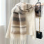 Cachecol de Inverno Feminino Beje com Listras