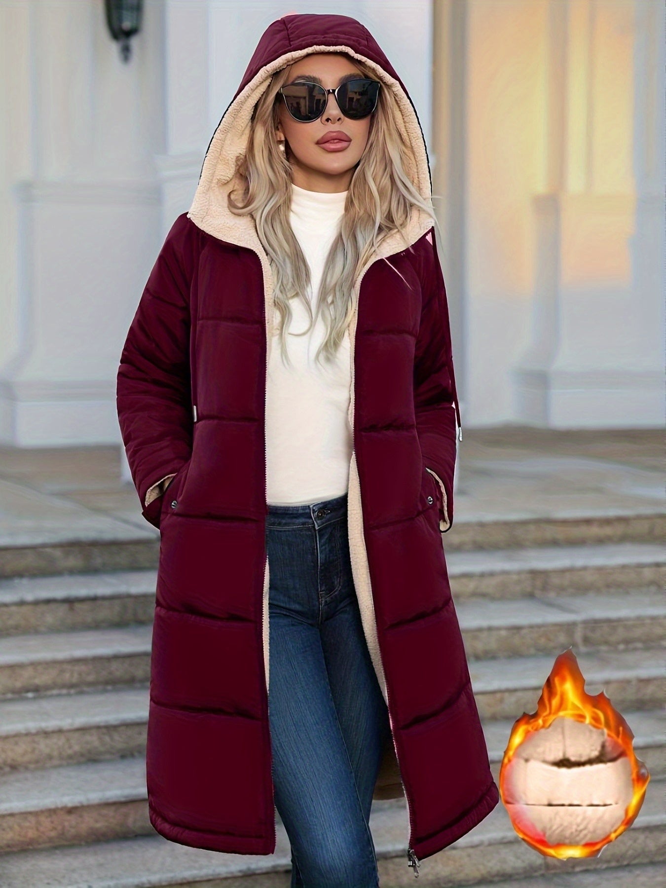 Jaqueta de Inverno Feminina Com Forro e Capuz Imagem principal do produto