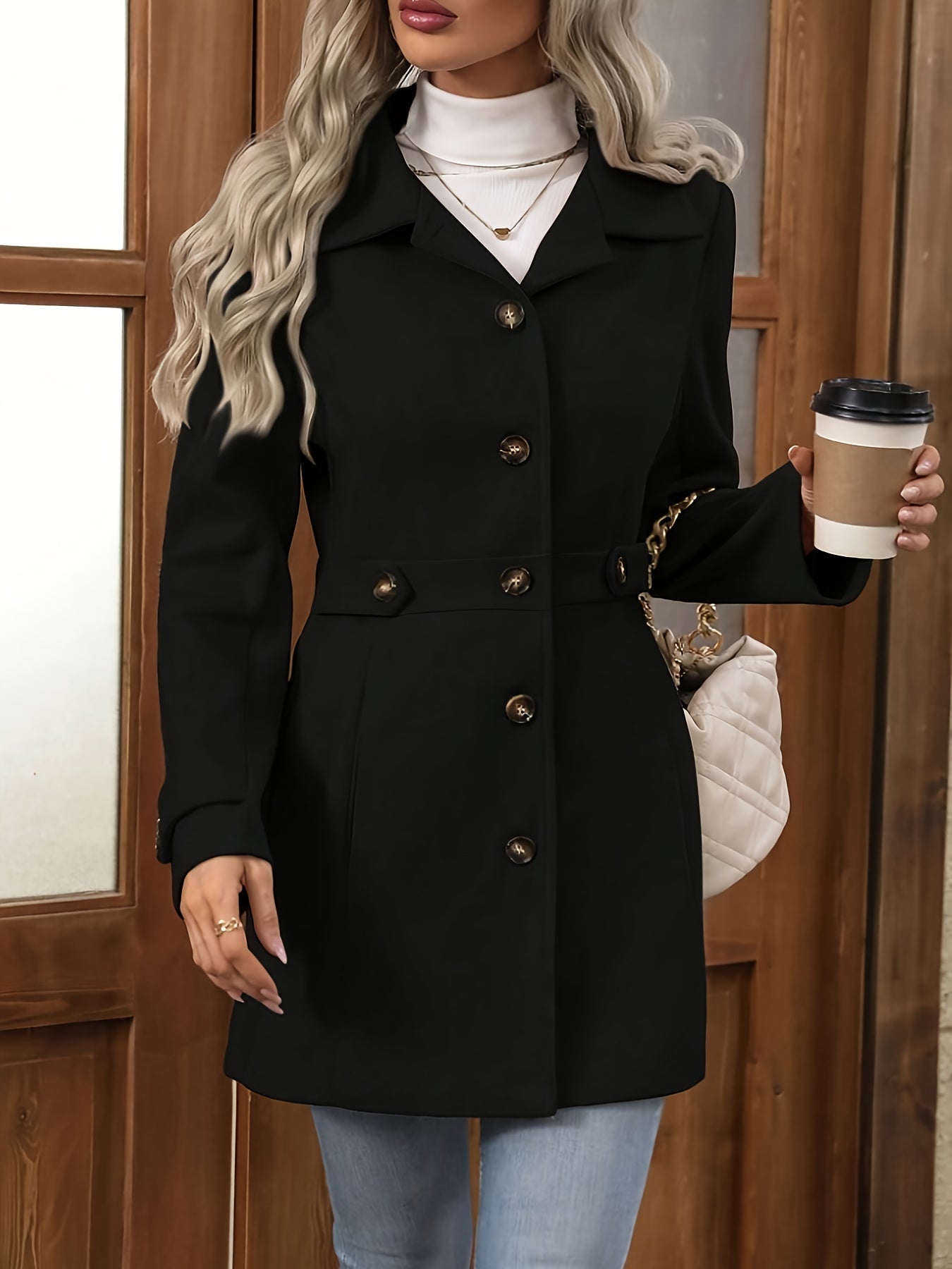 Casaco Elegante Feminino de Meia-Comprimento para Outono e Inverno