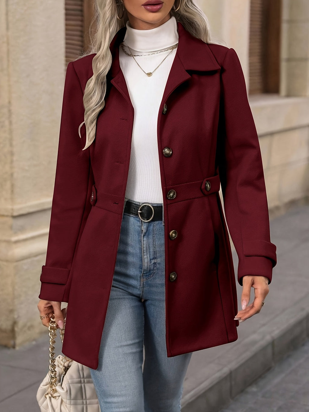 Casaco Elegante Feminino de Meia-Comprimento para Outono e Inverno
