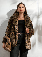 Casaco de Inverno Casual em Pelo Sintético com Lapela para Mulheres