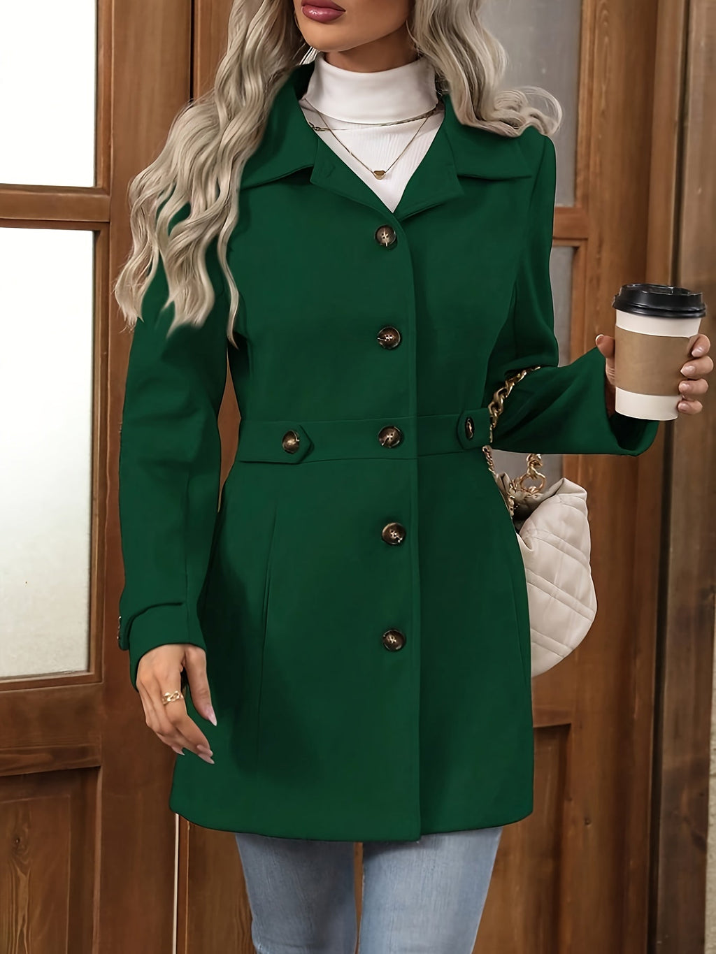 Casaco Elegante Feminino de Meia-Comprimento para Outono e Inverno