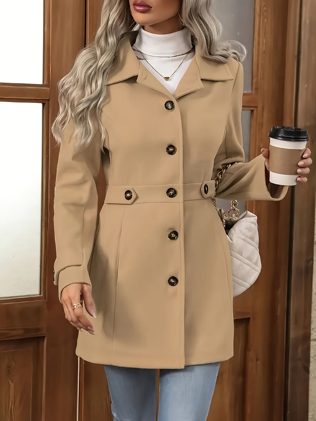 Casaco Elegante Feminino de Meia-Comprimento para Outono e Inverno