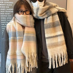 Cachecol de Inverno Feminino Beje com Listras