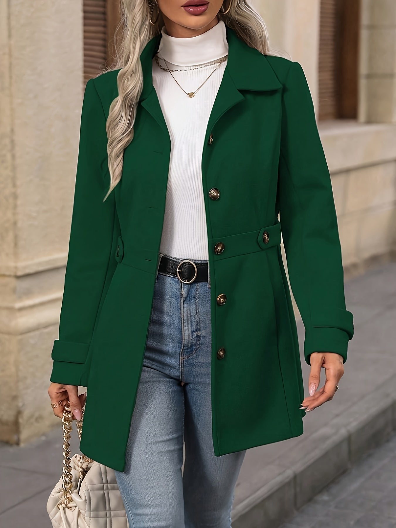 Casaco Elegante Feminino de Meia-Comprimento para Outono e Inverno