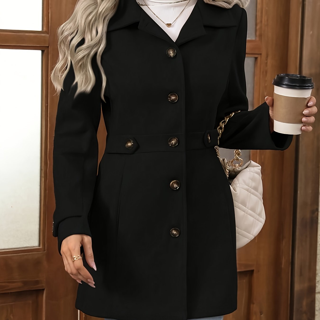 Casaco Elegante Feminino de Meia-Comprimento para Outono e Inverno